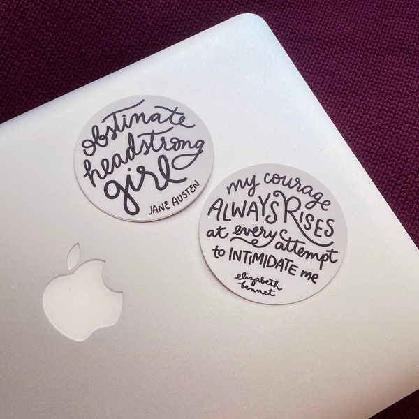 Jane Austen Sticker Bundle / Vinyl Sticker / Laptop Sticker / Jane Austen Quote / Girl Power / Pride and Prejudice / My Courage Always Rises