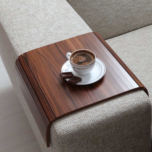 TABLE BASSE JOKER, noyer du Canada, plateau avec accoudoirs, plateau pour table basse, table de canapé, table avec accoudoirs, superposition de plateau pour pouf, dessus de table pour pouf, plateau