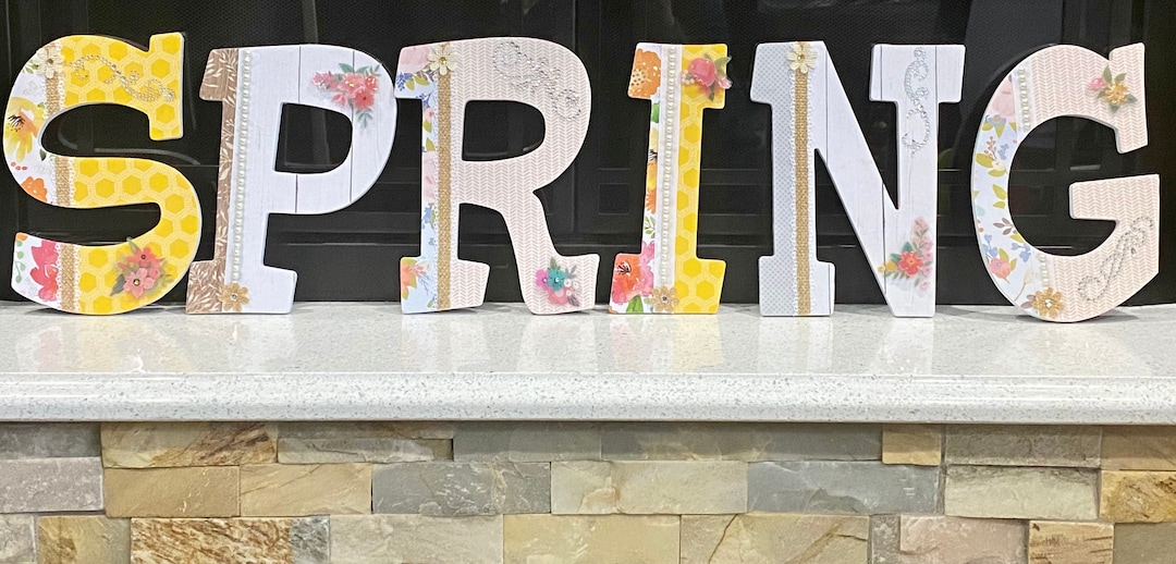 Spring Decor Letters - Wooden, Rustic, Personalized, Custom, Mint, Pink ...