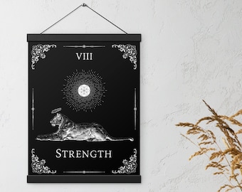 Strength Tarot Card Poster with Wood Hanger - Witchy Gothic Wall Art Home Decor
