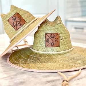 Personalized Straw Sun Hat: Wide Brim Lifeguard Hat with Monogram | Baby & Kids Sizes