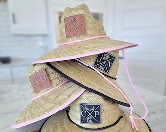 Personalized Wide Brim Sun Hat Monogram With Images and Initials Natural  Straw Lifeguard Hat Infant Kids Youth Adult 