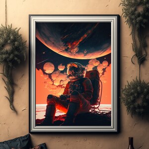 Arte de pared de astronauta / Cartel espacial retro / Astronauta en el espacio / Regalos espaciales / Cartel retro vintage / Descarga digital imprimible / Decoración de pared