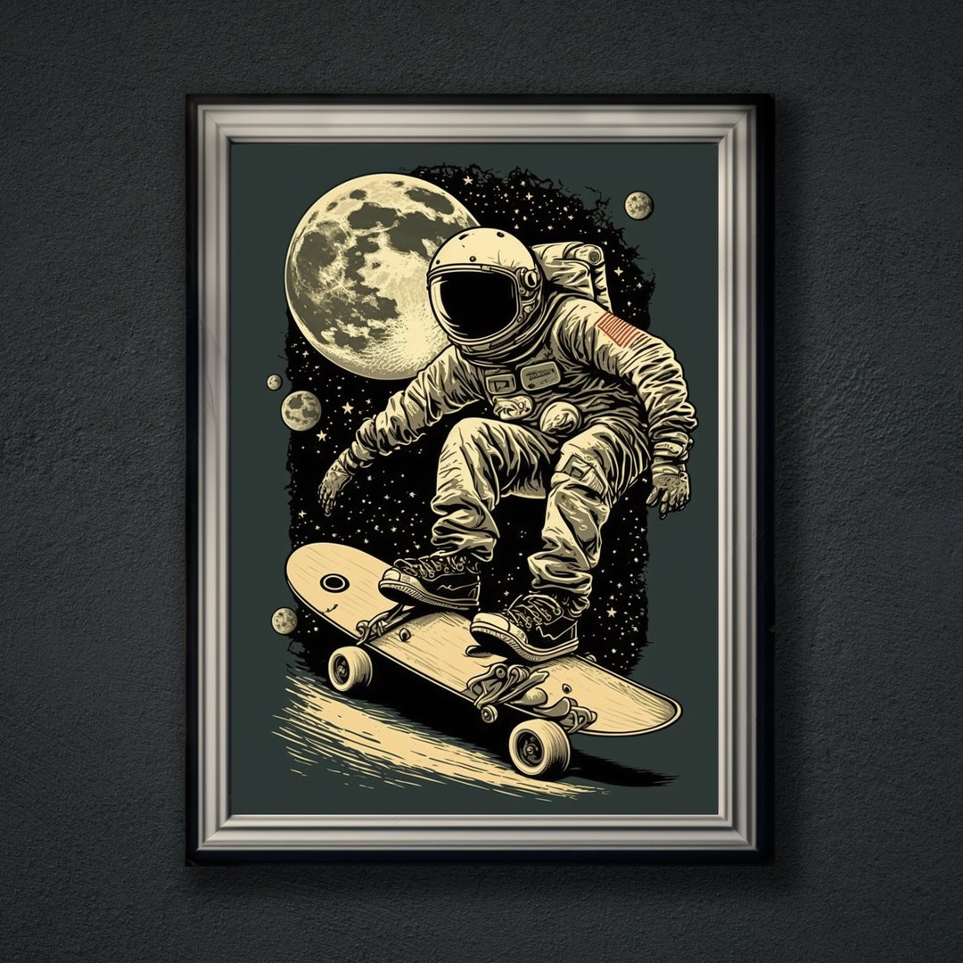 Astronaut Skater in Space Wall Art / Retro Space Poster / Astronaut in ...