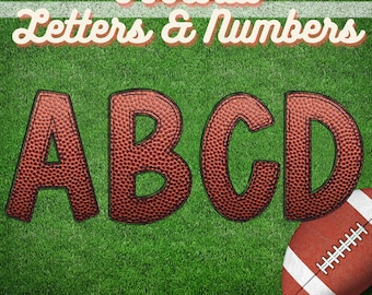 Imágenes prediseñadas de fuente de cuero de fútbol americano, letras y números PNG de fútbol, fuente de fútbol, alfabeto de fútbol, números de fútbol / archivos digitales