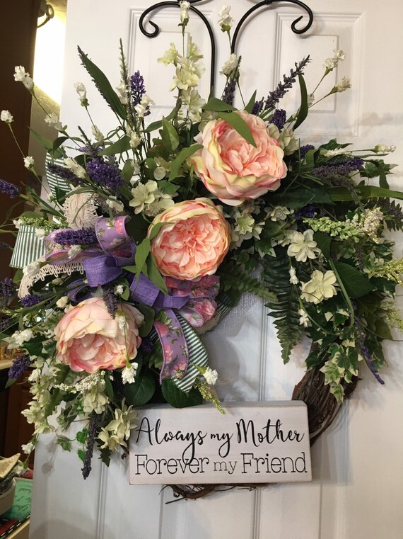Front Door Wreath Porch Wreath Birthday Gift For Mom Cabbage Rose Wreath Elegant Wreath Fancy Wreath Roses With Lavender Everyday Wr
