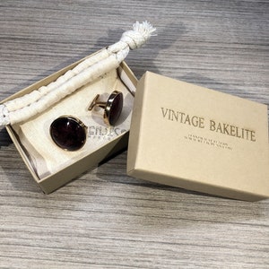 Vintage Bakelite Made into Bronze Cuff Links with a Laser Etched Gift Box