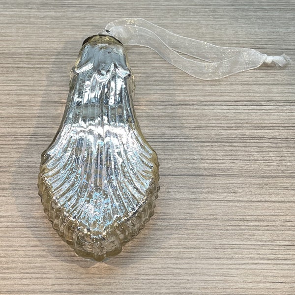 Vintage Midwest Kugel Silver Mercury Glass Christmas Ornament Leaf Fan Shape 6 1/2