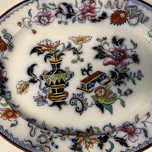 Antique English Ridgways Flow Blue Transferware Japanica Large Platter 13.5