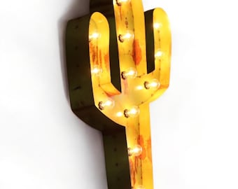Cactus Marquee Sign | Retro Distressed Cactus | Western Art | Desert Wall Decor | Marquee Light Up Sign | American Made