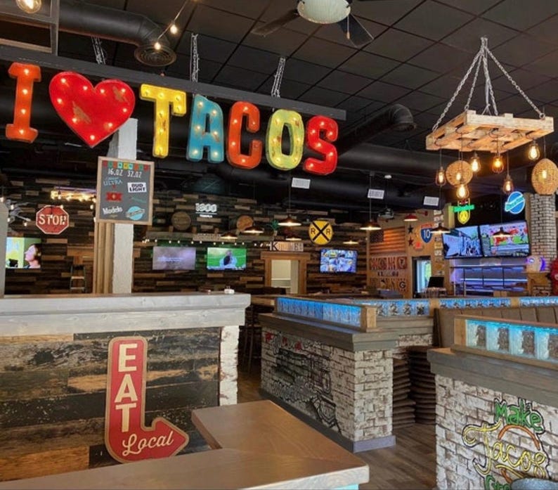 Rustic Taco Sign Rustic Marquee Letters, I Love Tacos, Mexican Restaurant Sign, Light up ...