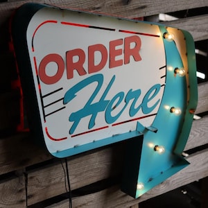 Order Here, Mid Century Inspired Diner, Retro Marquee Sign, Light Up Sign, AMERICAN MADE