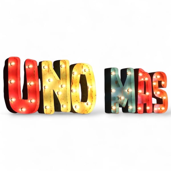 Large Steel Rustic Marquee Letters, UNO MAS, Mexican Restaurant Sign, AMERICAN Made