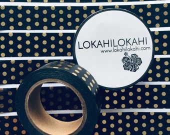 Gold Foil & Black POLKA DOT WASHI Tape | Japanese Stationery | Planner Supplies | Scrapbook Tape | Masking Tape | Decorative Tape | #58