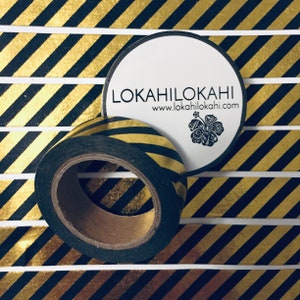 Gold Foil & Black STRIPE WASHI TAPE | Japanese Stationery | Planner Supplies | Scrapbook Tape | Masking Tape | Decorative Tape | #56
