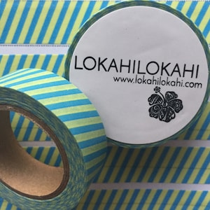 Turquoise & Lemon Striped Washi Tape | Japanese Stationery | Planner Supplies | Scrapbook Tape | Masking Tape | Decorative Tape | #60
