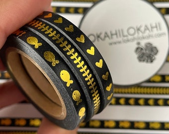 GOLD FOIL | Heart, Vine, Fish | Thin Washi Tape | Japanese Stationery | Planner Supplies | Scrapbook Tape | Decorative Tape |  | #49
