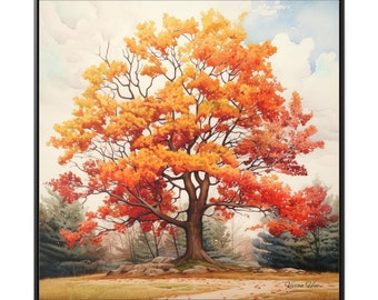 A Watercolor Tree in Fall on Gallery Canvas Wrap in a Square Frame
