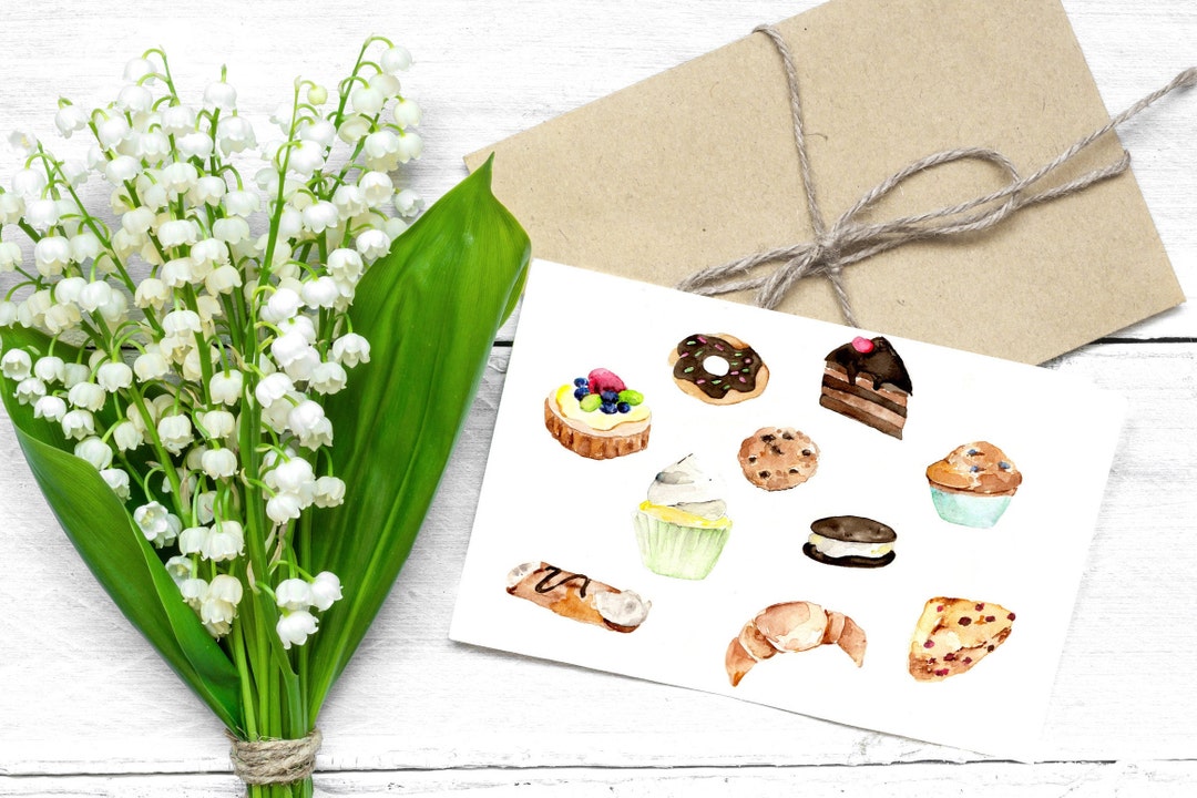 Pastry Blank Watercolor Note Card, Dessert Note Card, Pastry Stationery ...
