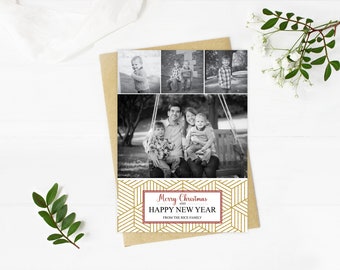 Modern Gold Family Photo Holiday Card, Custom Printable Christmas Card, Merry Christmas, Happy Holidays Card, Photo Christmas Card