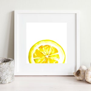 Lemon slice watercolor, Lemon decor, Lemon watercolor, Kitchen watercolor print, Botanical kitchen art, Citrus square wall art