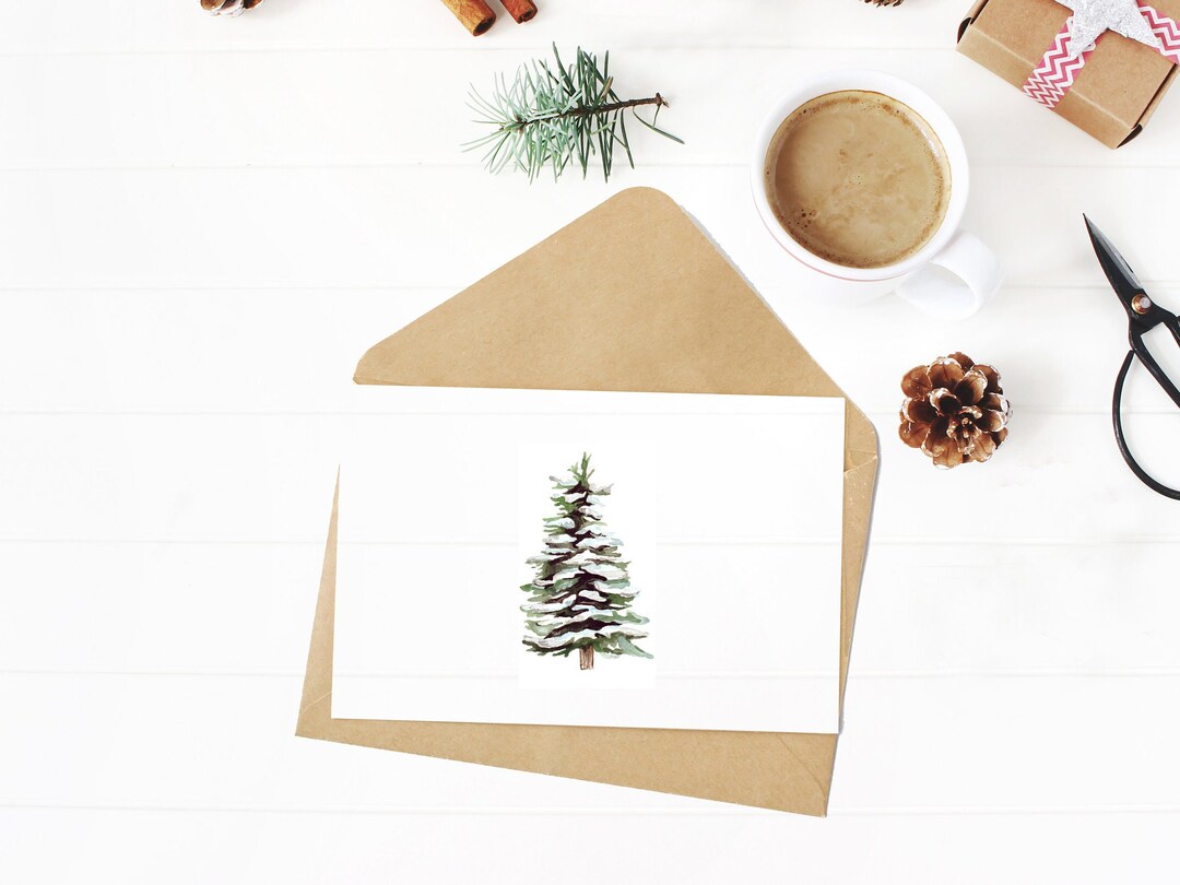 Snowy Pine Tree, Winter Greeting Card, Warm Winter Wishs, Blank Set of ...