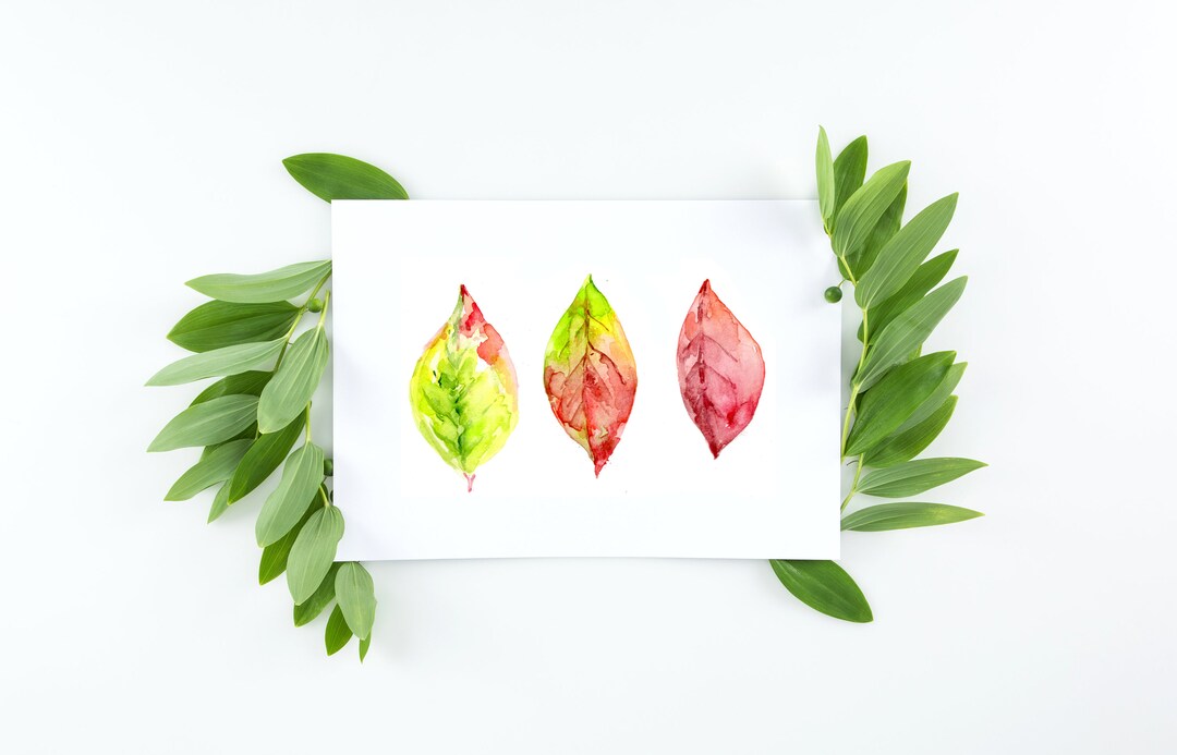 Fall Leaves Watercolor Cards, Colorful Leaf Greeting Note Card, Blank ...