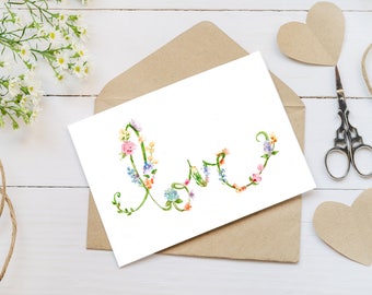 Floral watercolor note cards, Hand lettered card blank note cards, Love valentines greeting cards, Set of 5 or 10