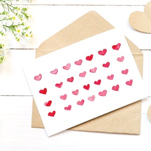Valentines Day Card, Watercolor hearts valentine card, Watercolor hearts note cards, Watercolor Note Card, Hand painted card