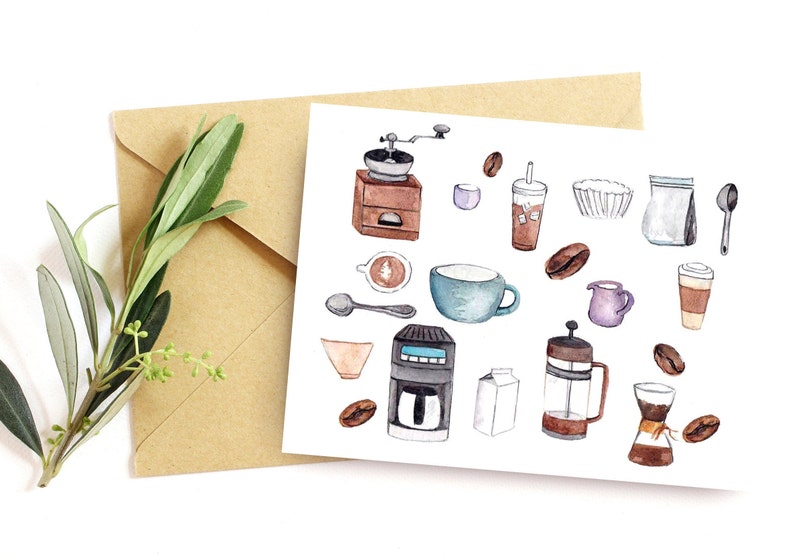 Coffee lover note card Set of 10 coffee themed cards Barista image 0