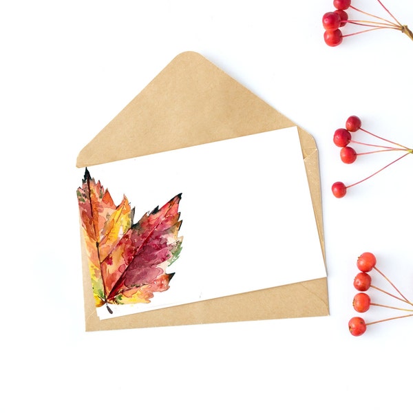 Autumn Greetings Notecard, Fall Leaf Notecard, Set of Cards, Fall Autumn Notecard, Blank Set of Cards