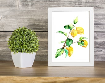 Fruit print, Lemon print, Kitchen botanical print, Citrus fruit wall art, Botanical watercolor, Citrus fruit print