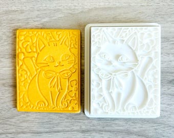 Kitty Flower Background Cookie Cutter and Stamp Set | Cat Cookie Cutter