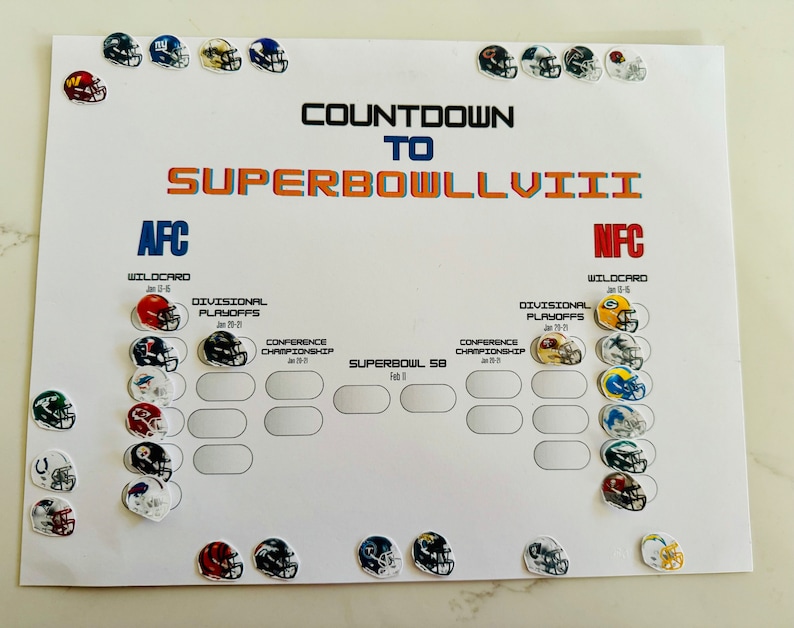 2025 NFL Superbowl 58 Bracket Countdown Printable and Editable Chart