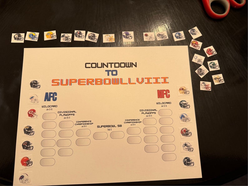 2025 NFL Superbowl 58 Bracket Countdown Printable and Editable Chart
