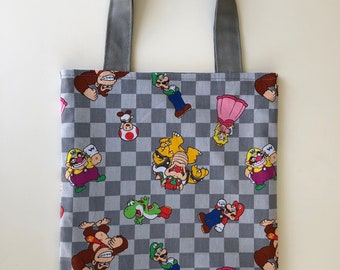Super Mario Bros Print Tote Bag: 100% Cotton Lined Reusable Grocery Bag