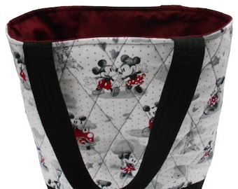 Handmade Mickey and Minnie Print Quilted Tote Bag