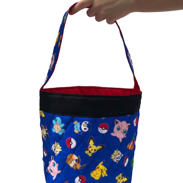 Handmade Quilted Easter Basket in a Pokemon Print - Halloween Candy Basket - Lined and Washable - Made in the USA