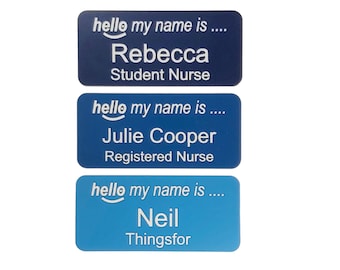 Hello mt name is , Personalised name badges with safety Pin or Magnetic fixing , Rectangle Engraved Acrylic name tags,