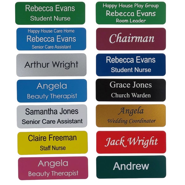 Personalised name badges with Plastic safety Pin or Magnetic fixing , Rectangle Engraved Acrylic name tags,