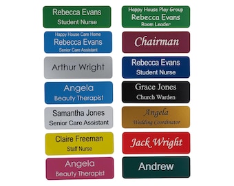 Personalised Name Badge , Rectangle 75mm x 25mm with Pin or Magnet Fitting