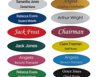 Personalised name badges with Plastic safety Pin or Magnetic fixing , Engraved Acrylic name tags,
