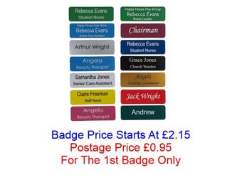 Personalised Name Badge , Rectangle 75mm x 25mm with Pin or Magnet Fitting