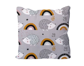 Mini Cushion Handmade Hedgehog Design Cushion. Cotton Fabric. Size approx 25x25cm- (10"x10") SMC85