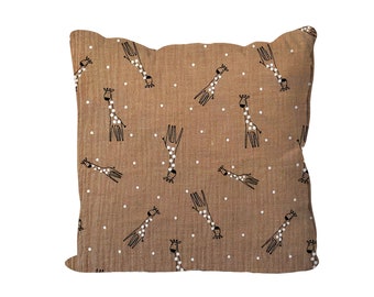 Mini Cushion Handmade Giraffe Cushion. Muslin Fabric. Size approx 25x25cm- (10"x10") SMC79