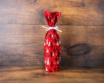 Reusable, Washable Eco-friendly Christmas Fabric Bottle Gift Bag. Christmas Tree Design Bottle Bag. Ideal for Wine, Champagne