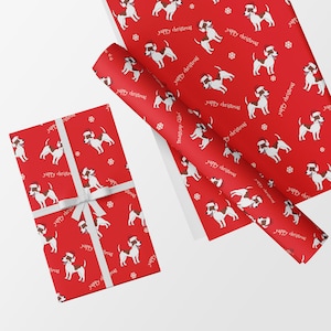 Confezione regalo natalizia Jack Russell Yappy Christmas + etichetta regalo abbinata. Confezione regalo di qualità. DIMENSIONE STANDARD 50 cm x 70 cm-LG26