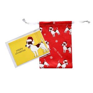 Sacchetto regalo di Natale in tessuto ecologico riutilizzabile - Sacchetto regalo di Natale Yappy per cagnolini e biglietti di Natale abbinati - Uno giallo - Uno rosso