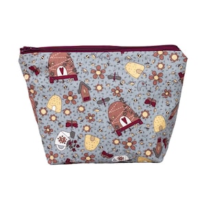 Unique Handmade Bee Hive Design Cosmetic Bag-Blue. Cotton Material-Limited Edition UCB143 image 1