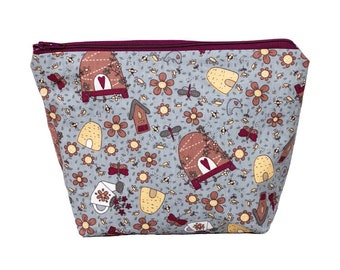 Unique Handmade Bee Hive Design Cosmetic Bag-Blue. Cotton Material-Limited Edition - UCB143